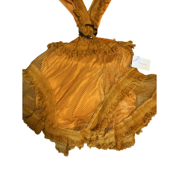 RoseVelvet Mustard Yellow Cutout Lace Up Fringe Mini Dress - Picture 5 of 8